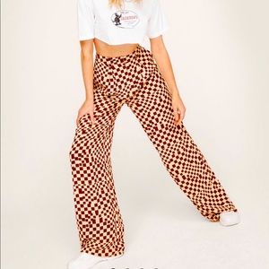NWT Nasty Gal checkered trousers high waist wide leg